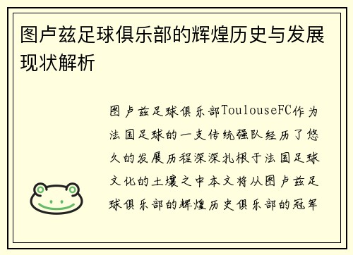 图卢兹足球俱乐部的辉煌历史与发展现状解析